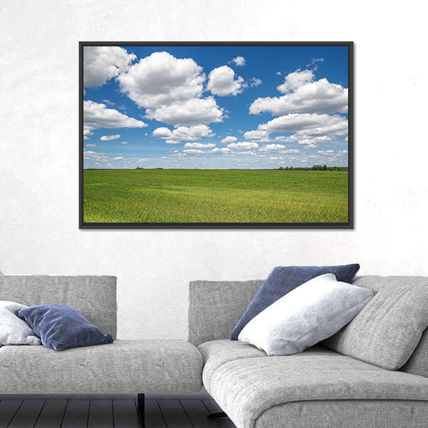 Blue Sky Over Green Field Canvas Wall Art