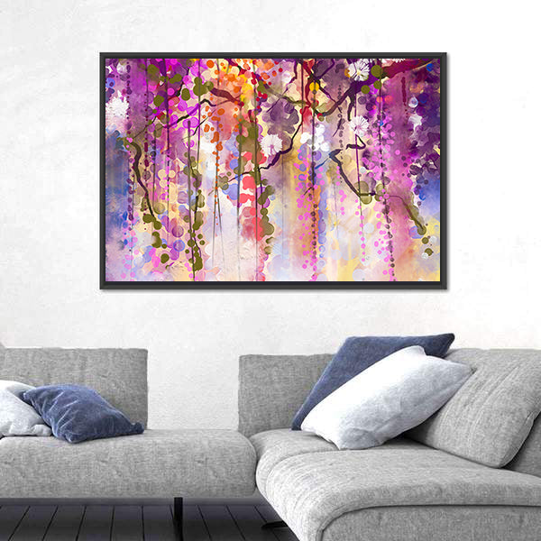 Spring Purple Wisteria Blossoms Canvas Wall Art