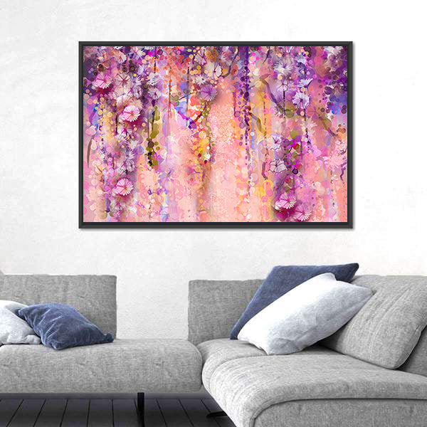 Wisteria Blossoms in Purple and Pink Canvas Wall Art