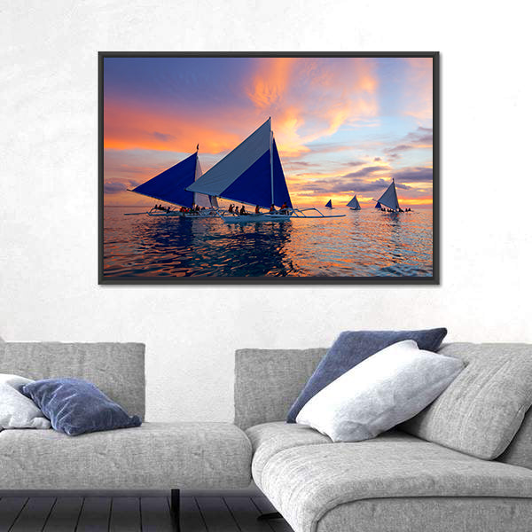 Sailboats at Boracay Sunset Canvas Wall Art