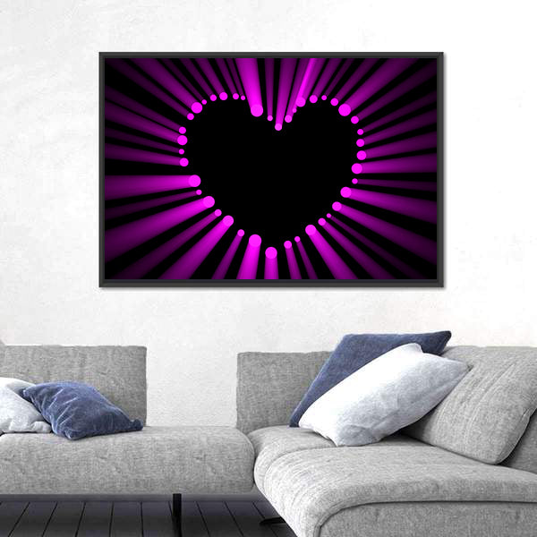 Magenta Heart with Radial Light Rays Canvas Wall Art