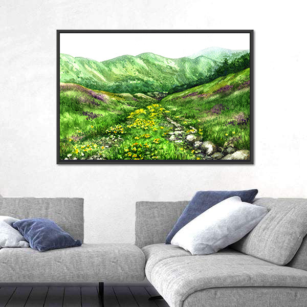 Summer View of Mountain Valley Canvas Wall Art