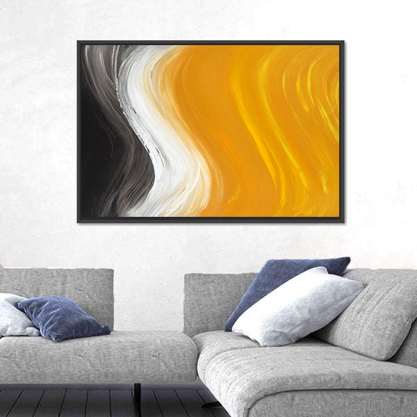 Oil Painted Curves in Black, White and Yellow Canvas Wall Art