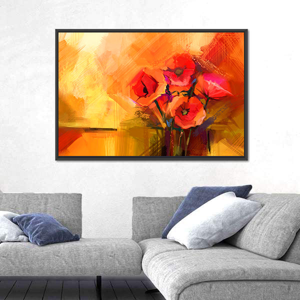 Abstract Red Poppy Bouquet Canvas Wall Art
