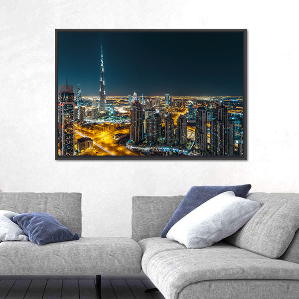 Dubai Business Bay Night Skyline Canvas Wall Art