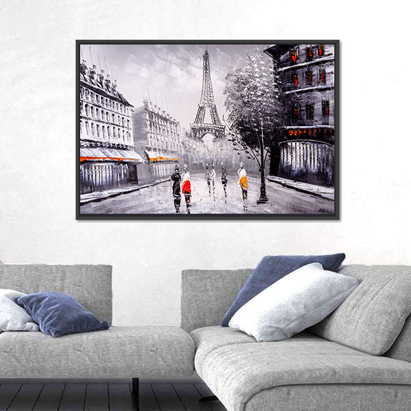 Paris Street Leading to the Eiffel Tower Canvas Wall Art
