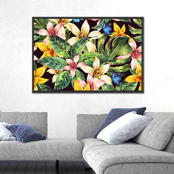 Watercolor Tropical Leaves Pattern Canvas Wall Art