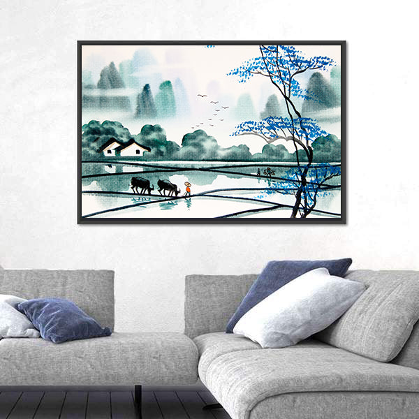 Misty Chinese Watercolor Landscape Canvas Wall Art