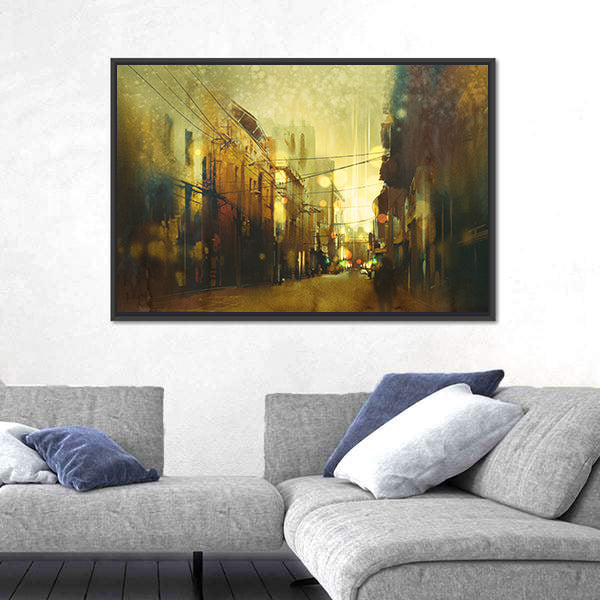 Urban Street at Golden Dusk Canvas Wall Art
