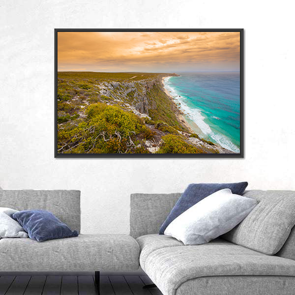 Kangaroo Island Cliffs and Turquoise Sea at Sunset Canvas Wall Art