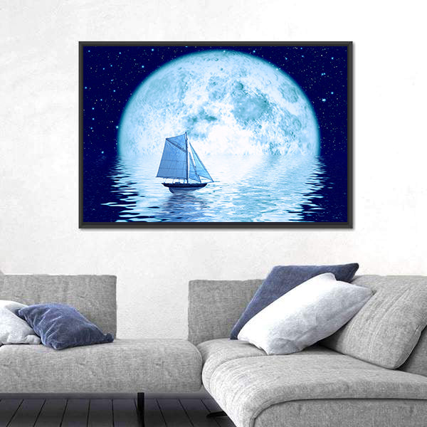 Sailing Ship Under Full Moon Canvas Wall Art