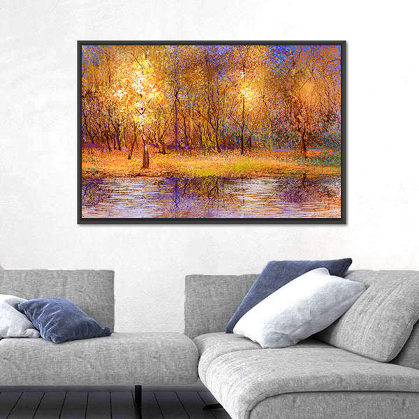 Colorful Autumn Trees at Lakeside Canvas Wall Art
