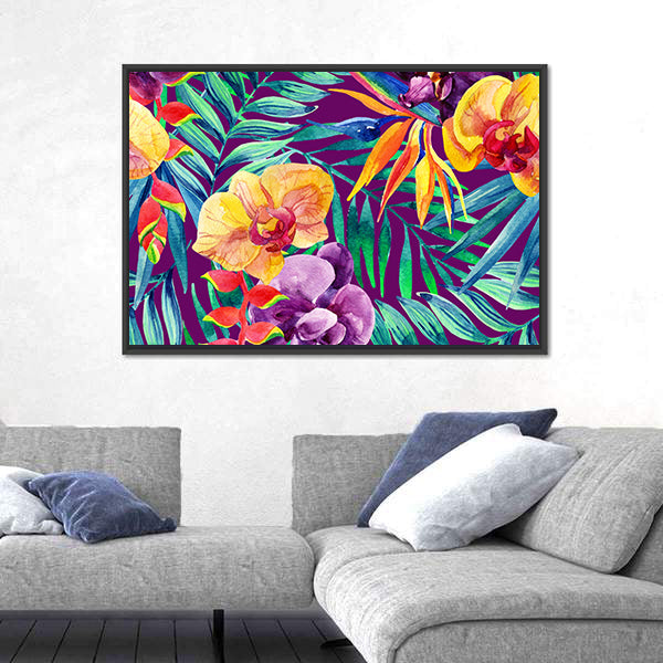 Tropical Jungle Watercolor Floral Canvas Wall Art