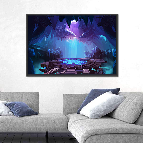 Mysterious Cavern with Glowing Platform Canvas Wall Art