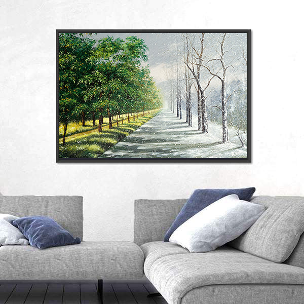 Summer to Winter Forest Path Canvas Wall Art