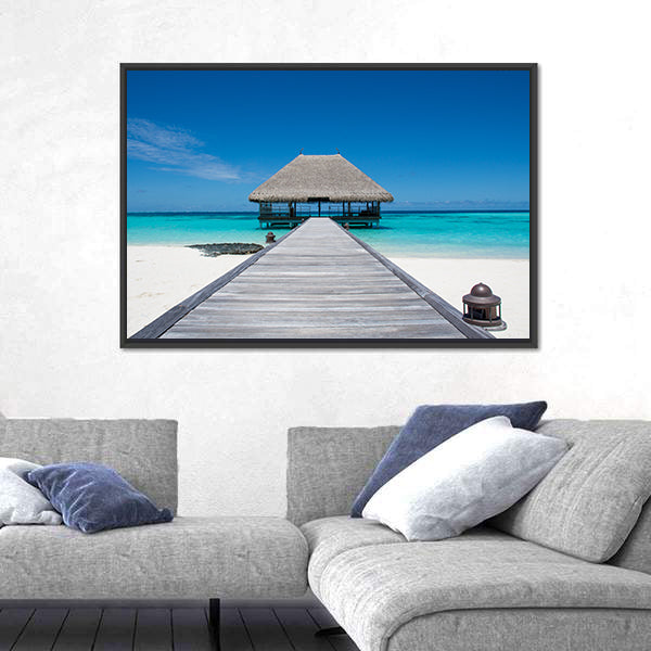Maldives Wooden Pier to Overwater Bungalow Canvas Wall Art