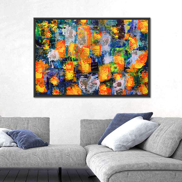 Abstract Fire Flames in Textured Color Grid Canvas Wall Art