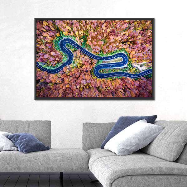 Curved Winding Road Through The Forest Canvas Wall Art