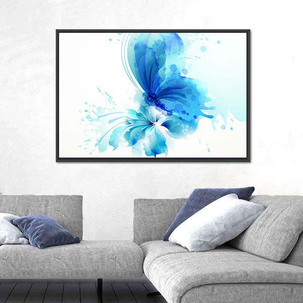 Translucent Blue Butterfly Abstract Canvas Wall Art