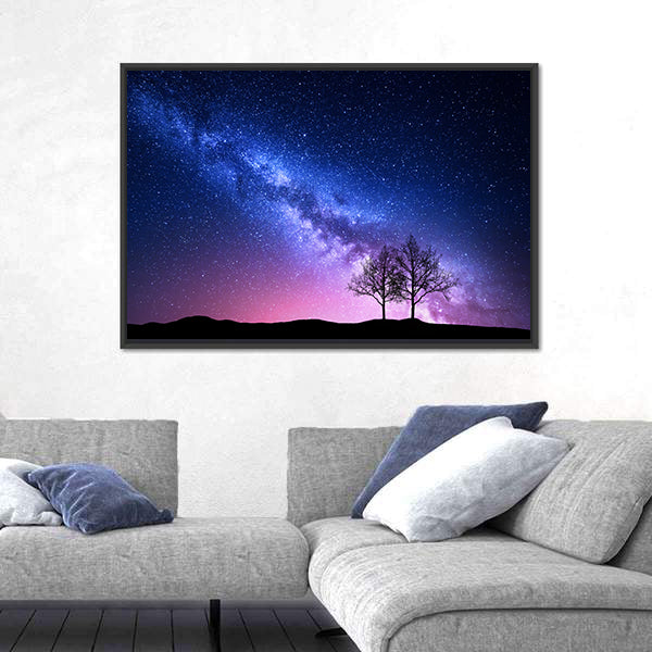 Starry Sky With Pink Milky Way Canvas Wall Art