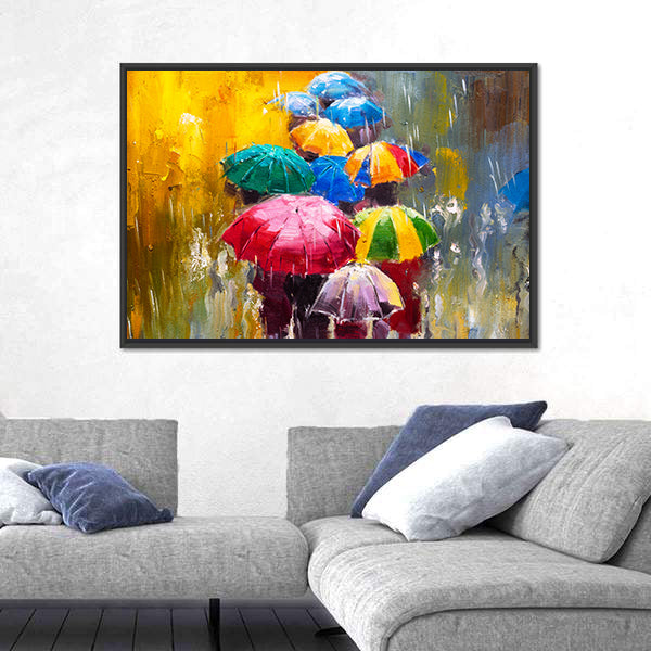 Rainy Street with Colorful Umbrellas Canvas Wall Art