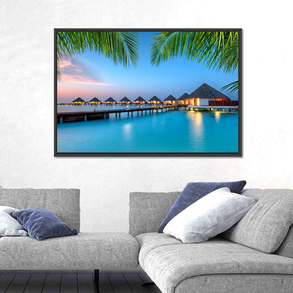 Water Villas on Maldives Resort Canvas Wall Art