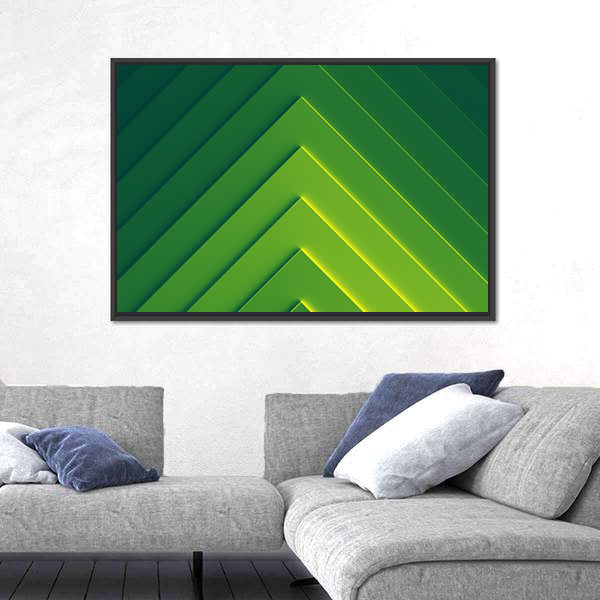 Layered Green Geometric Chevron Abstract Canvas Wall Art