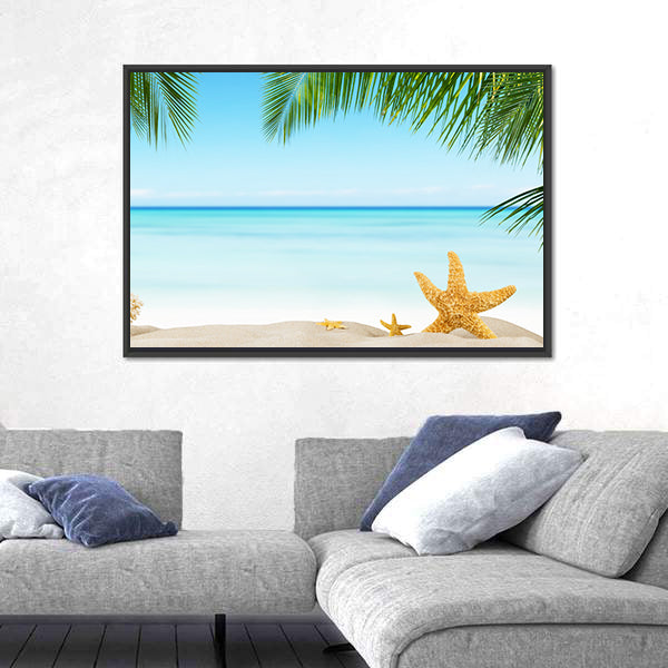 Three Starfish on Tropical Sandy Beach Canvas Wall Art