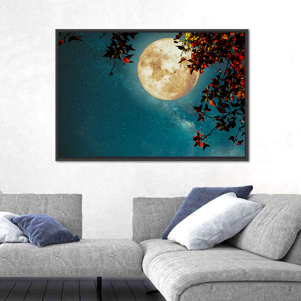 Maple Tree Under Full Moon with Milky Way Canvas Wall Art