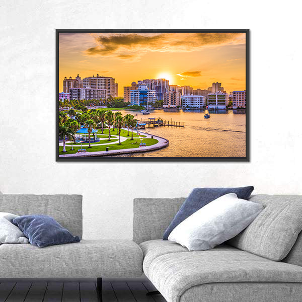 Sarasota Downtown Skyline at Golden Hour Canvas Wall Art
