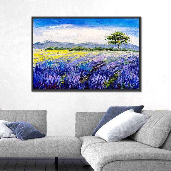 Lavender Field with Lone Tree Canvas Wall Art