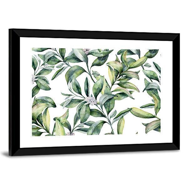 Watercolor Leafy Floral Pattern Canvas Wall Art