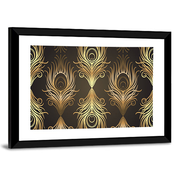 Gold and Black Peacock Feather Mandala Canvas Wall Art