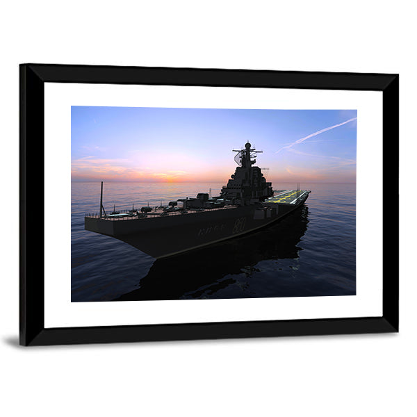 Naval Warship at Sunset Canvas Wall Art