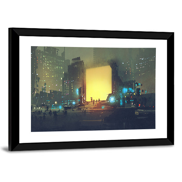 Rain-soaked Futuristic Cityscape Canvas Wall Art