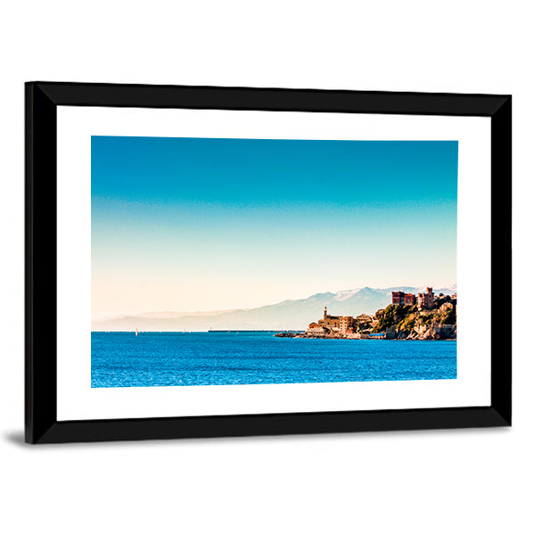 Genoa Coastal Village with Blue Sea Canvas Wall Art