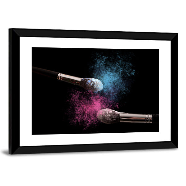 Two Makeup Brushes Powder Explosion Canvas Wall Art