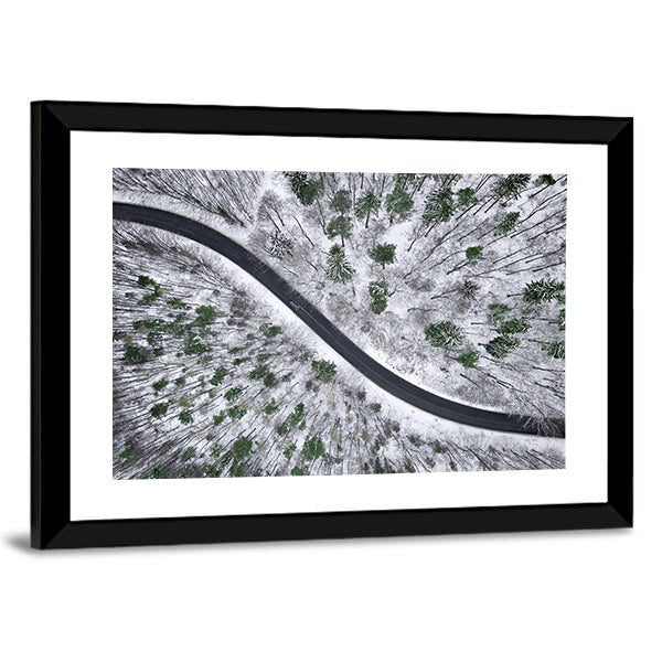 Winter Road In Snowy Forest Canvas Wall Art