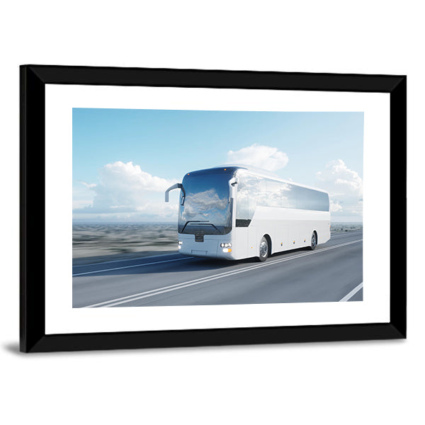 White Coach Bus on Highway Canvas Wall Art