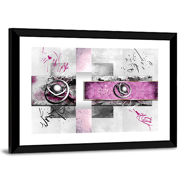 Magenta Band with Silver Orbs Abstract Canvas Wall Art
