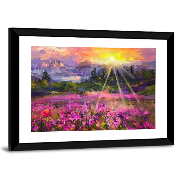 Purple Cosmos Meadow at Golden Hour Canvas Wall Art