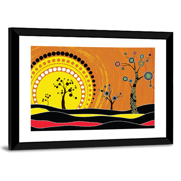 Aboriginal-style Sunset on Rolling Hills Canvas Wall Art
