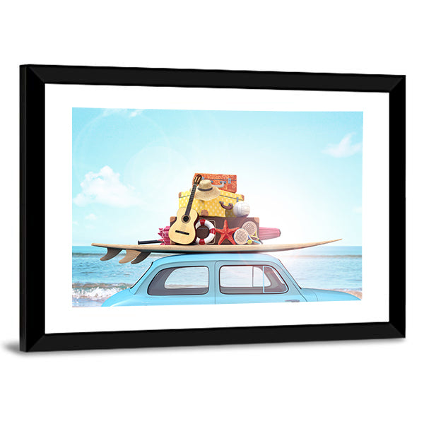 Vintage Beach Car with Surfboard Canvas Wall Art