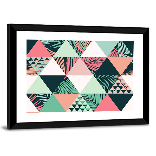 Tropical Geometric Leaves Pattern Canvas Wall Art