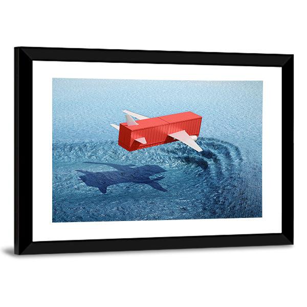 Shipping Container Airplane Over Whale Shadow Canvas Wall Art