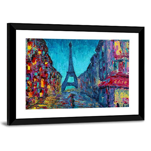 Rainy Paris Street with Eiffel Tower Canvas Wall Art