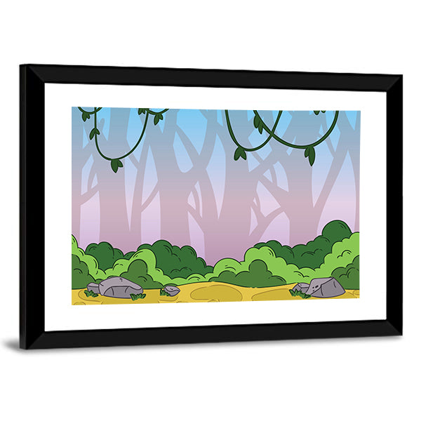 Seamless Cartoon Jungle Pattern Canvas Wall Art