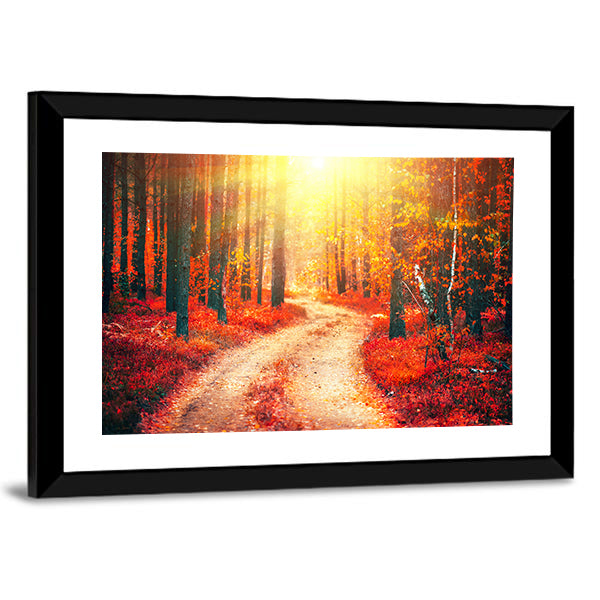 Autumnal Park With Pathway Canvas Wall Art