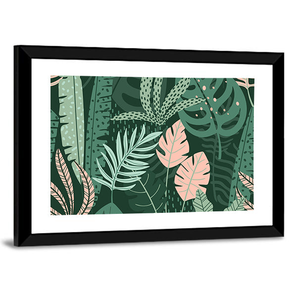 Stylized Tropical Leaves Pattern Canvas Wall Art