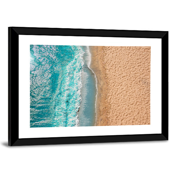 Coastline Beach Ocean Waves With Foam On The Sand Canvas Wall Art